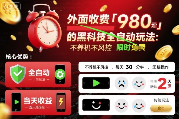 外面收费980的黑科技全自动玩法，不养机不风控，每天30分钟，无脑操作，当天收益2张【揭秘】-58创客