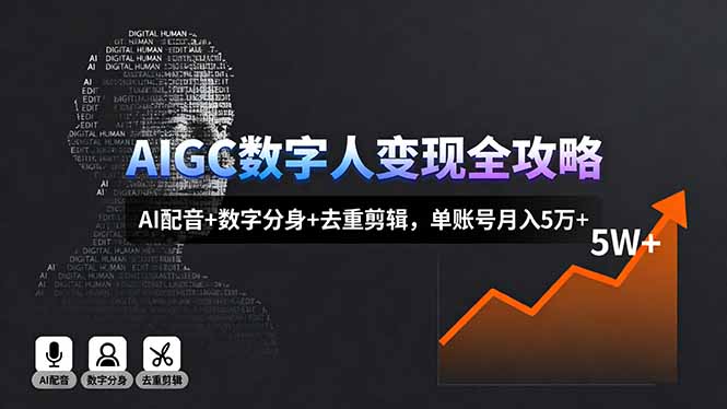 AIGC数字人变现全攻略，AI配音+数字分身+去重剪辑，单账号月入5万+-多米联创