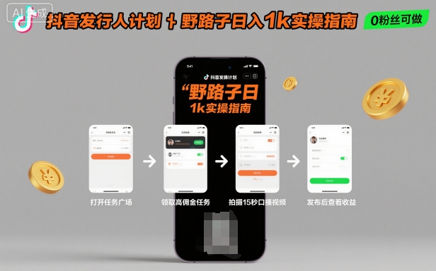 抖音发行人计划全新野路子玩法，随时随地，只要有手机，就能操作，日入1k+【揭秘】-58创客