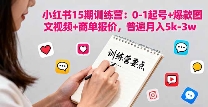 小红书15期训练营：0-1起号+爆款图文视频+商单报价，普遍月入5k-3w-58创客网