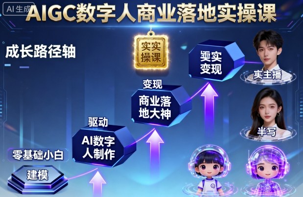 AIGC数字人商业落地实操课，从零基础小白到AI数字人大神-多米联创