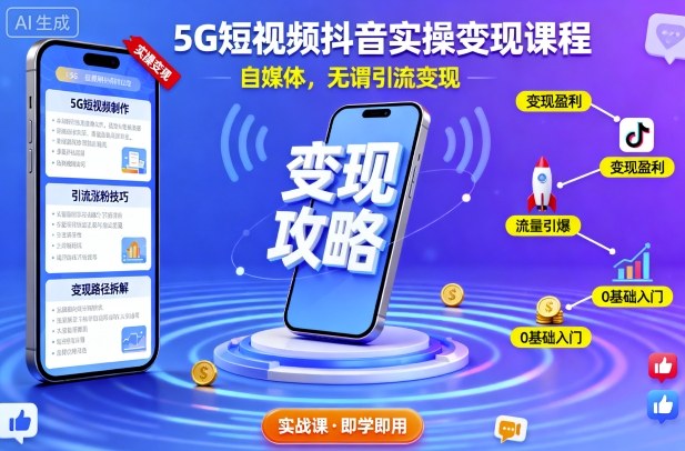 5G短视频抖音实操变现课程，自媒体，无谓引流变现-58创客网