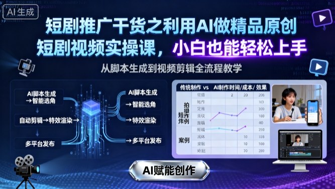 短剧推广干货之利用AI做精品原创短剧视频实操课，小白也能轻松上手-58创客