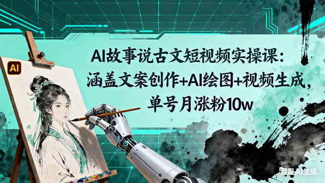 AI故事说古文短视频实操课：涵盖文案创作+AI绘图+视频生成，单号月涨粉10w-58创客