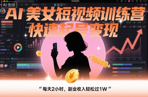 AI美女短视频训练营，快速起号变现，每天2小时，副业收入轻松过1W-58创客