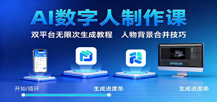 AI数字人制作课:双平台无限次生成教程,人物背景合并技巧-申水仓