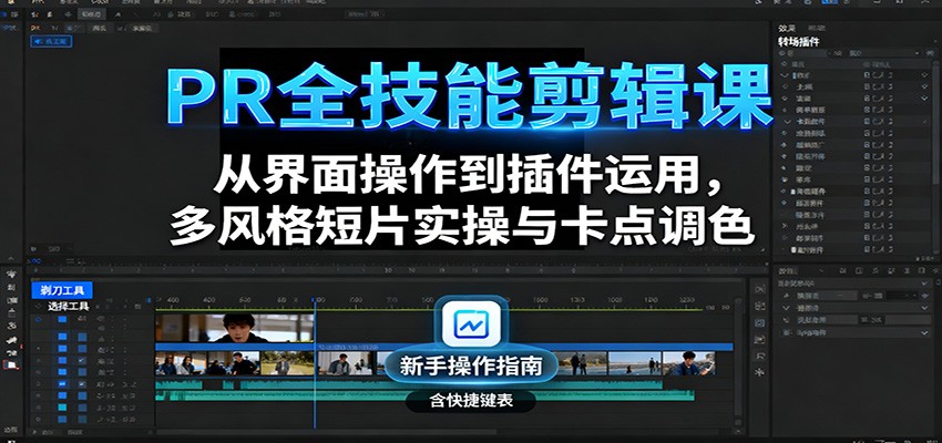 PR全技能剪辑课：从界面操作到插件运用，多风格短片实操与卡点调色-58创客