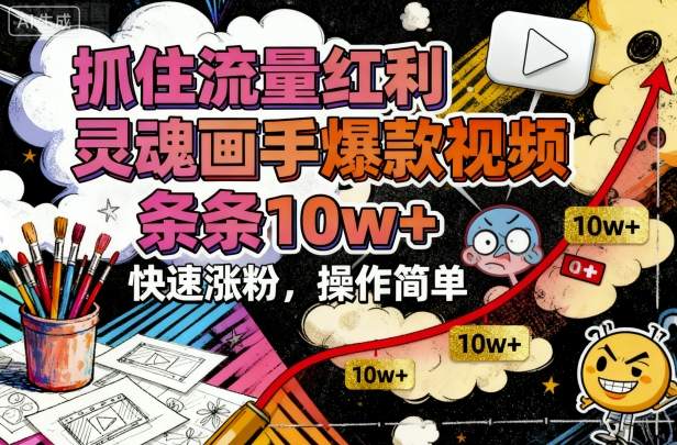 抓住流量红利，灵魂画手爆款视频，条条10w+，快速涨粉，操作简单-多米联创