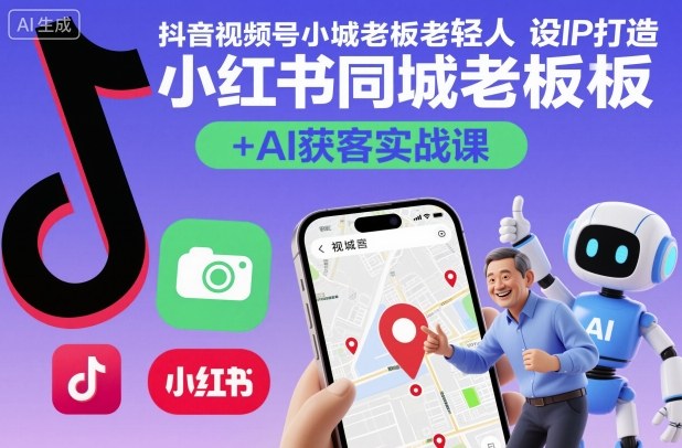 抖音视频号小红书同城老板轻人设IP打造+AI获客实战课，人设打造-算法拆解-拍摄剪辑-内容运营-AI创作-58创客