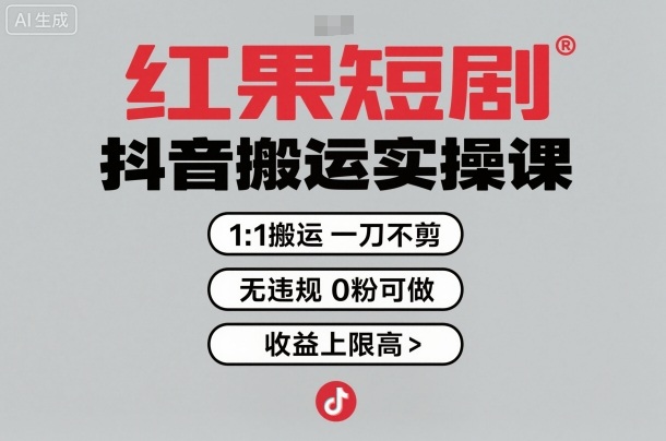 红果短剧拉新之抖音搬运实操课，1：1搬运，一刀不剪，无违规，0粉可做，收益上限高-58创客