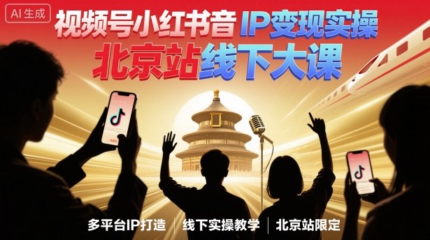 视频号小红书抖音IP变现实操北京站线下大课，40+行业短视频高变现姿势，100+IP高变现实操技术-58创客