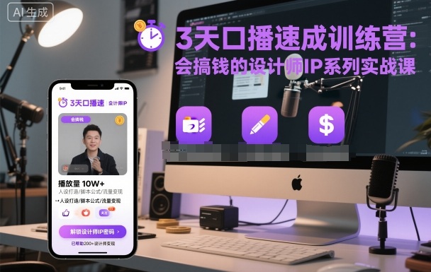 3天口播速成训练营，会搞钱的设计师IP系列实战课-58创客