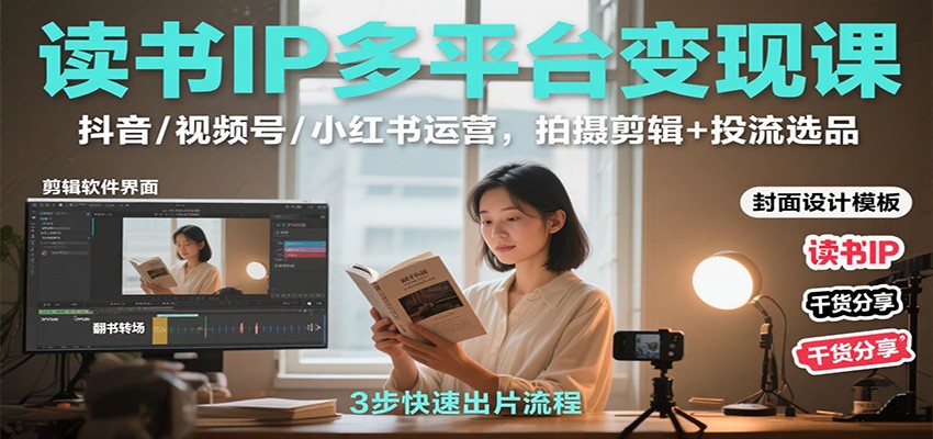 读书IP多平台变现课：抖音/视频号/小红书运营，拍摄剪辑+投流选品-58创客