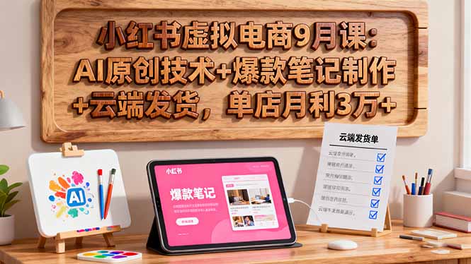 小红书虚拟电商9月课：AI原创技术+爆款笔记制作+云端发货，单店月利3万+-58创客