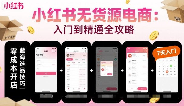小红书无货源电商，入门到精通，开店+选品+笔记+剪辑+赛道+内容-58创客