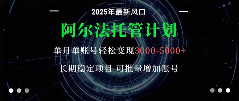 阿尔法托管计划 单账号月入3000-5000，长期稳定项目，新手小白轻松上手。-58创客