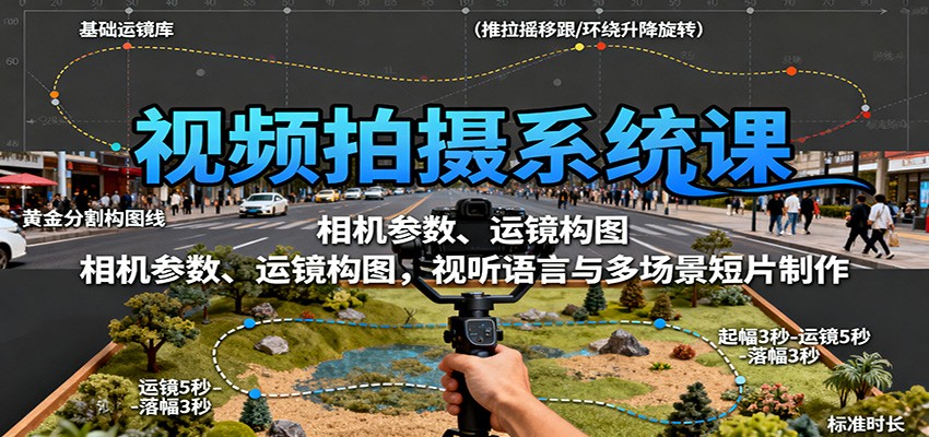 视频拍摄系统课：相机参数、运镜构图，视听语言与多场景短片制作-58创客
