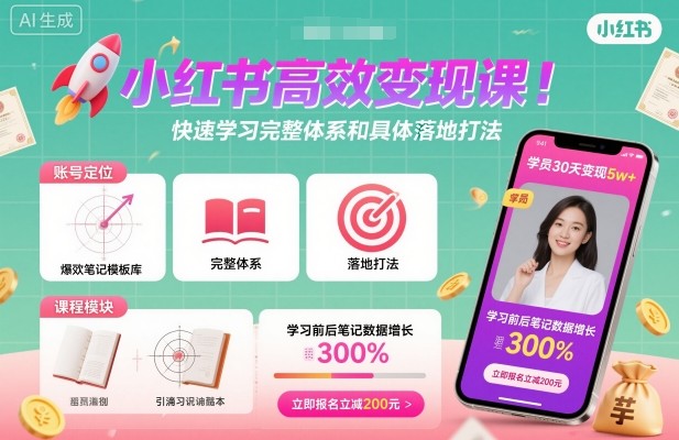 小红书高效变现课，快速学习小红书完整体系和具体落地打法-多米联创