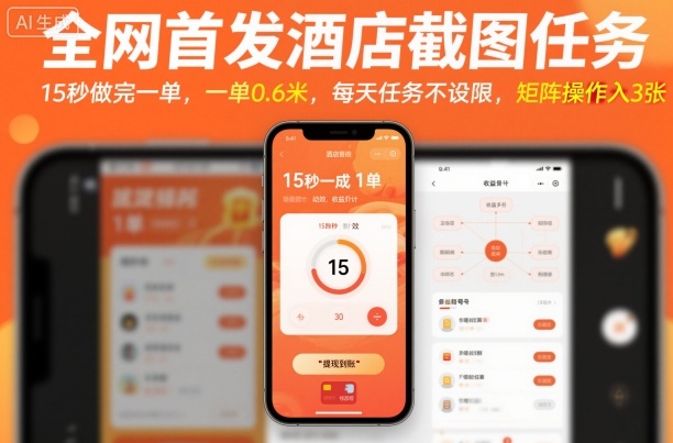 全网首发酒店截图任务，15秒做完一单，一单0.6米，每天任务不设限，矩阵操作日入3张【揭秘】-58创客