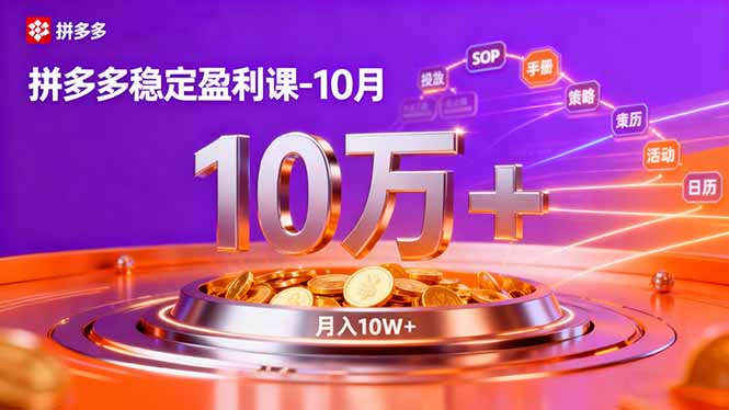 拼多多稳定盈利课-10月,强付费SOP+微付费高投产+活动矩阵,单店月入10万+-申水仓