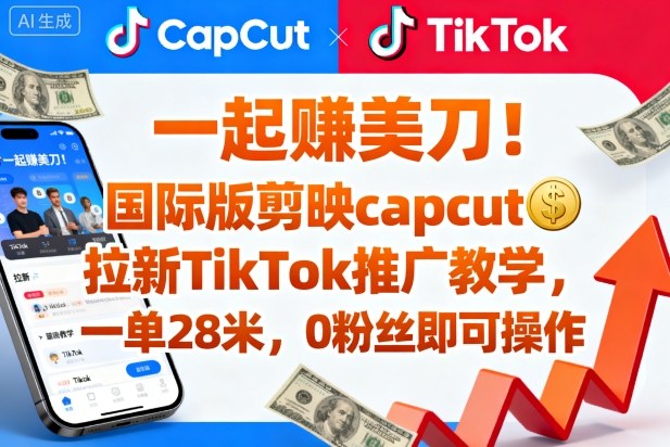 一起賺美刀！国际版剪映capcut拉新TikTok推广教学，一单28米，0粉丝即可操作(附推广入口和教学)-58创客