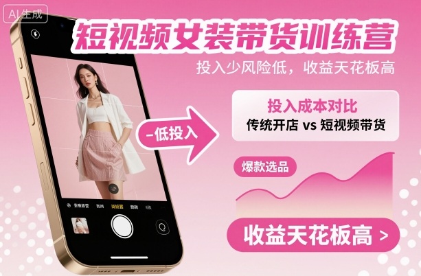 短视频女装带货训练营，投入少风险低，收益天花板高-58创客