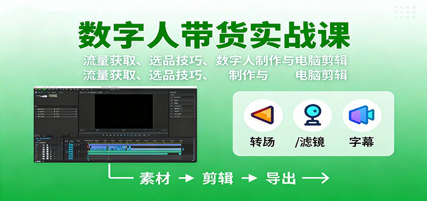 数字人变现实战课:流量获取、选品技巧、数字人制作与电脑剪辑-申水仓