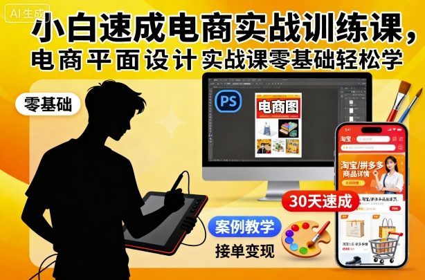 小白速成电商实战训练课,电商平面设计实战课零基础轻松学-申水仓