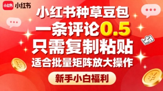 小红书种草豆包，一条评论0.5，只需复制粘贴，适合批量矩阵放大操作，新手小白福利-58创客