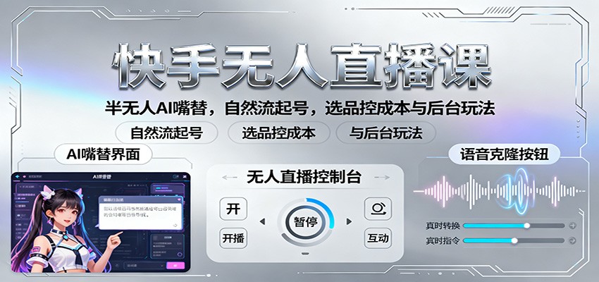 快手无人直播课:半无人AI嘴替,自然流起号,选品控成本与后台玩法-58创客