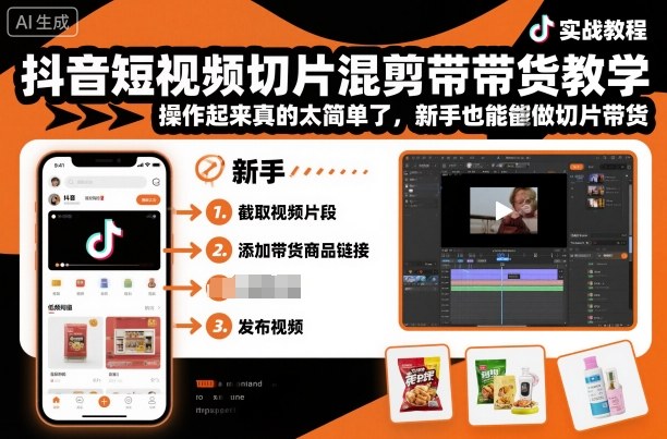 抖音短视频切片混剪带货教学，操作起来真的太简单了，新手也能做切片带货-58创客