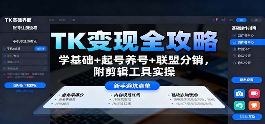 TK变现全攻略：学基础+起号养号+联盟分销，附剪辑工具实操-58创客