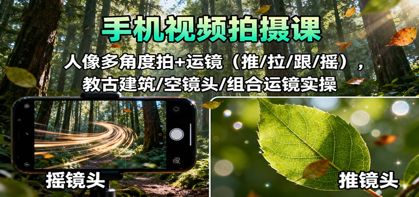 手机视频拍摄课：人像多角度拍+运镜(推/拉/跟/摇)，古建筑/空镜头/组合运镜实操-申水仓