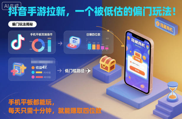 抖音手游拉新，一个被低估的偏门玩法！手机平板都能玩，每天只需十分钟，就能賺取四位数【揭秘】-申水仓