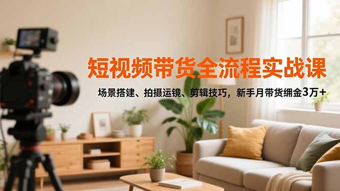 短视频带货全流程实战课，场景搭建、拍摄运镜、剪辑技巧，新手月带货佣金3万+-申水仓