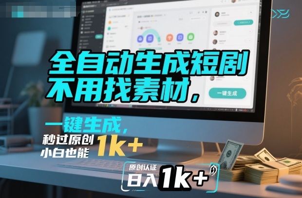 全自动生成短剧,不用找素材,不用剪辑,一键生成,秒过原创,小白也能轻松日入1k+【揭秘】-申水仓