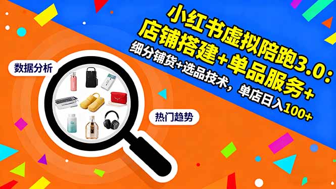 小红书虚拟陪跑3.0：店铺搭建+单品服务+细分铺货+选品技术，单店日入100+-申水仓