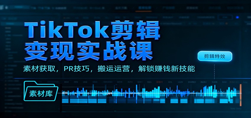 TikTok剪辑变现实战课：素材获取，PR技巧，搬运运营，解锁赚钱新技能-申水仓