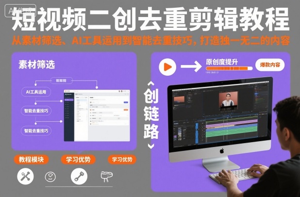 短视频二创去重剪辑教程，从素材筛选、AI工具运用到智能去重技巧，打造独一无二的内容-申水仓