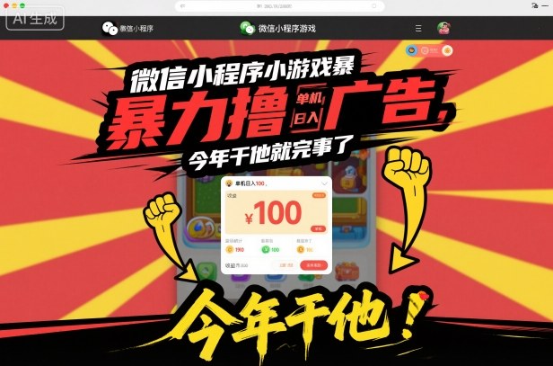 微信小程序小游戏暴力撸广告，单机日入100，今年干他就完事了-申水仓