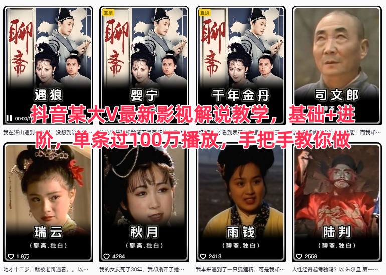 抖音某大V最新影视解说教学，基础+进阶，单条过100万播放，手把手教你做-申水仓
