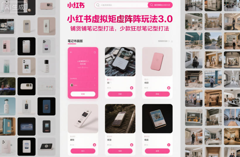 小红书虚拟矩阵玩法3.0，铺货铺笔记型打法，少款狂怼笔记型打法-申水仓