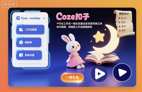 Coze扣子工作流一键生成童话皮克斯风格立体书视频，保姆级工作流搭建教程-申水仓