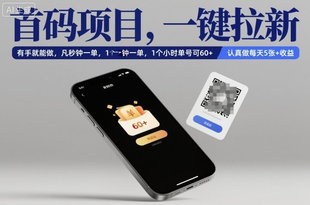 首码项目，一键拉新，有手就能做，几秒钟一单，1个小时单号可60+，认真做每天5张+收益【揭秘】-申水仓