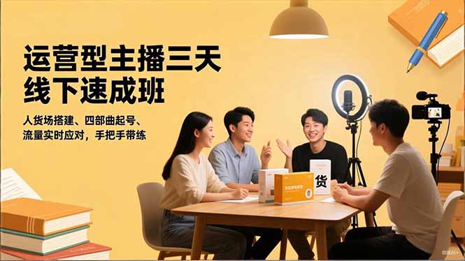 运营型主播三天线下班，人货场搭建,四部曲起号,流量实时应对，手把手带练-申水仓