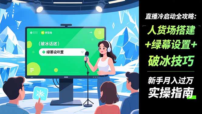 直播冷启动全攻略:人货场搭建+绿幕设置+破冰技巧，新手月入过万实操指南-申水仓