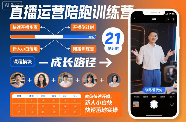 直播运营陪跑训练营，教你快速开播，新人小白快速落地实操-申水仓