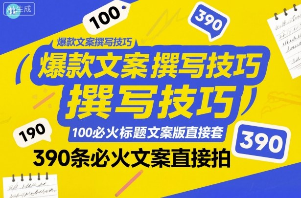 爆款文案撰写技巧，100个必火标题文案模版直接套，390条必火文案直接拍-申水仓