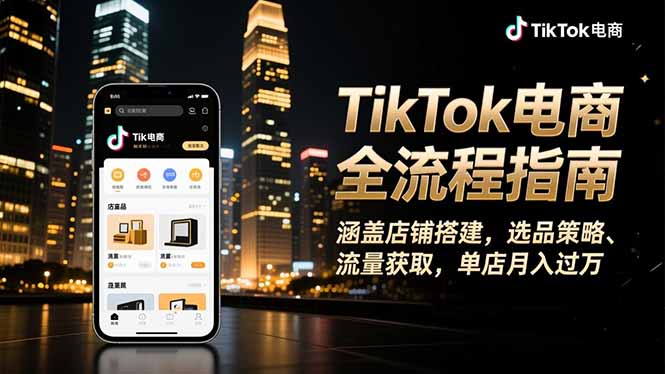TikTok电商全流程指南，涵盖店铺搭建、选品策略、流量获取，单店月入过万-申水仓