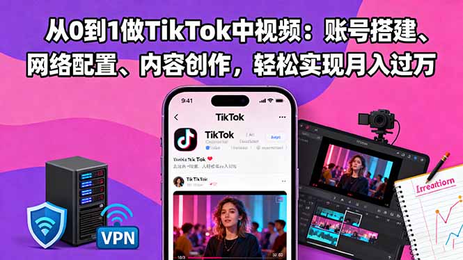 从0到1做TikTok中视频：账号搭建、网络配置、内容创作，轻松实现月入过万-申水仓
